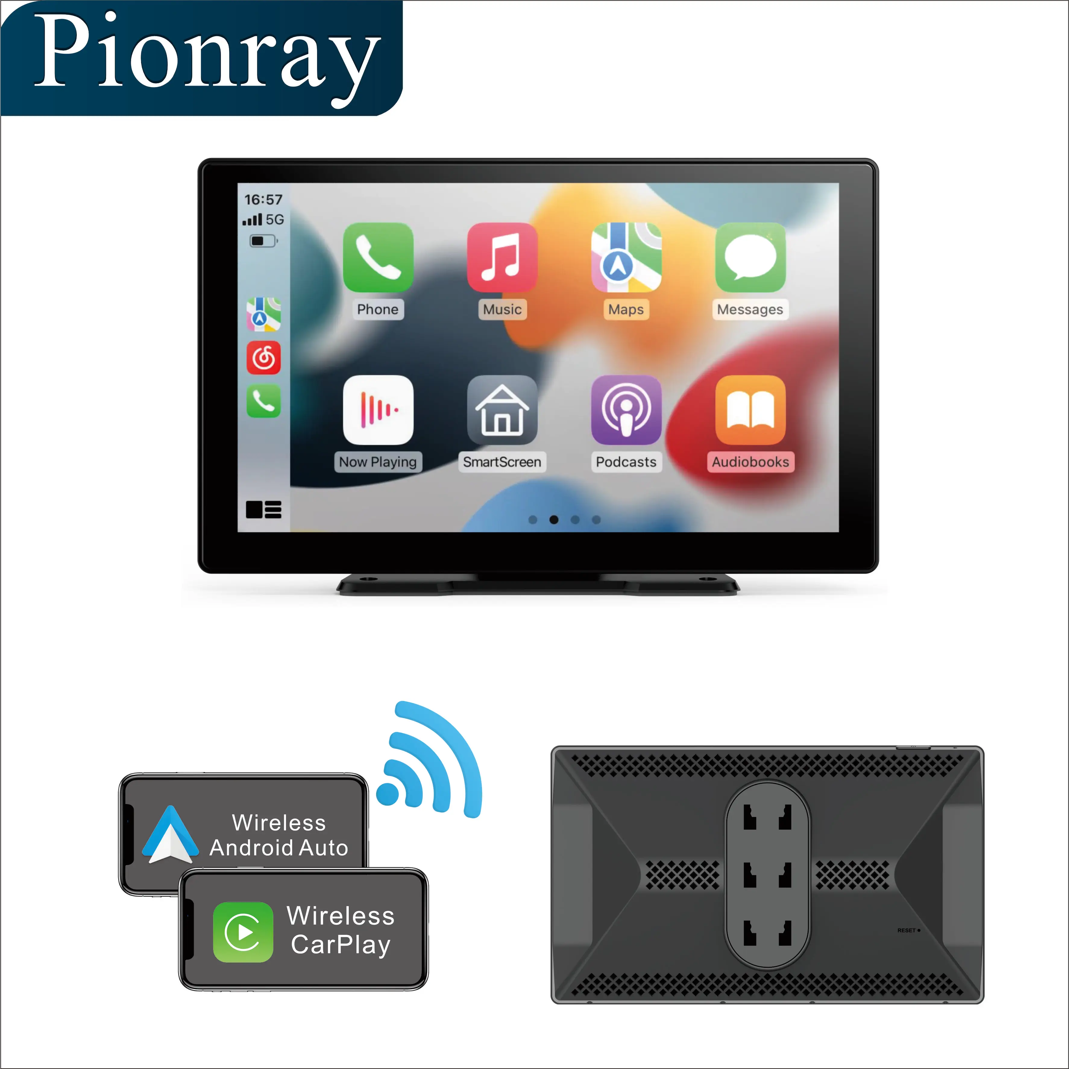 Pionray Portable Wireless Carplay Screen for Car - 9'' Portable Car Stereo Carplay & Android Auto AUX/Navigation/Voice Control
