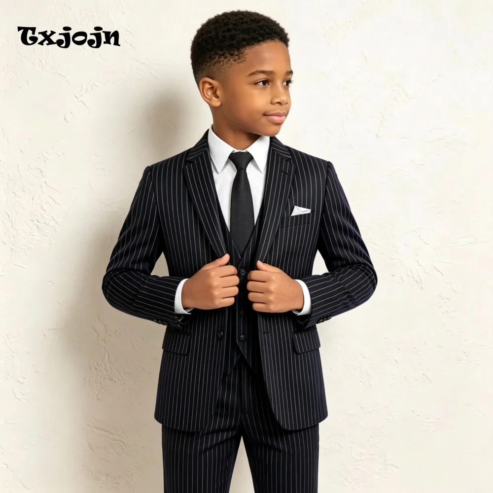 Classic Boys Suit Striped Jacket Pants Vest 3 Piece Set Formal Blazer for Kids Wedding Tuxedo Suits 2-16 Years Custom Clothes