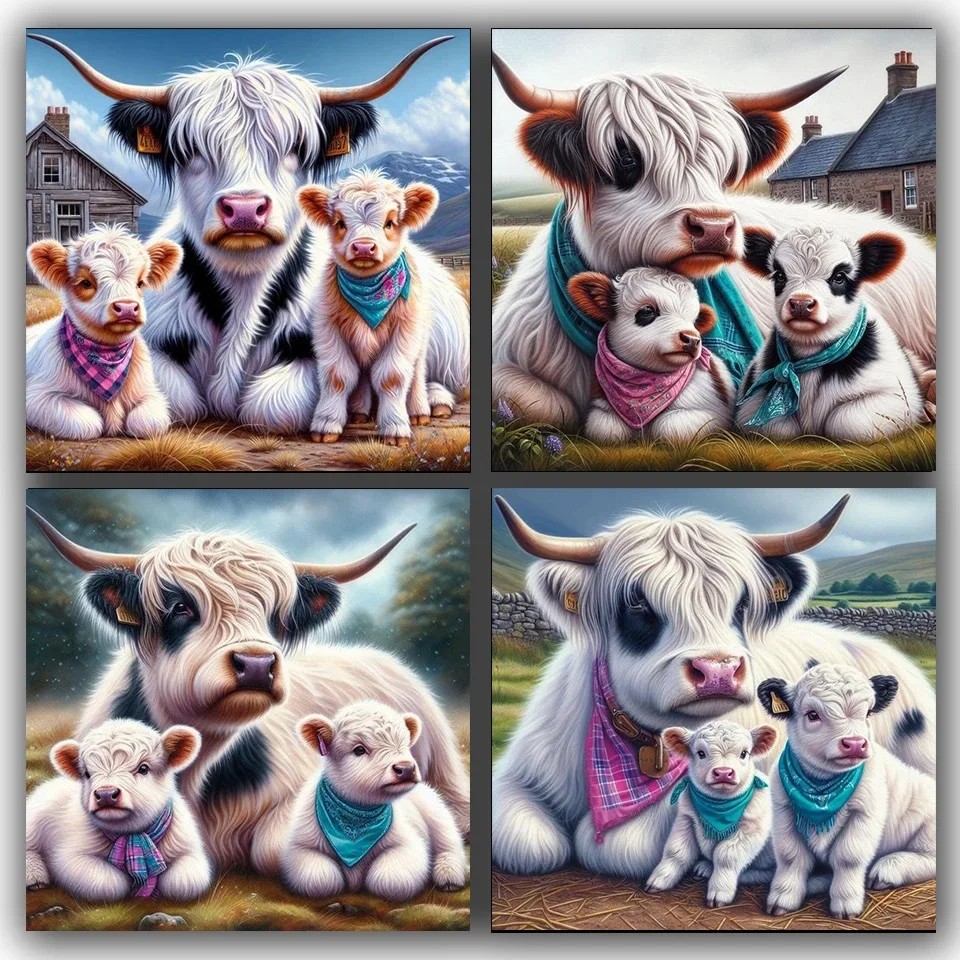 Highland Cattle Family Diamond Painting Diy Jewelry Cross Stitch Full Square Round Diamond Mosaic Rhinestones Christmas Decor