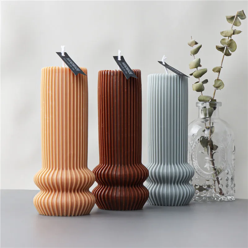 Regular Line Cylindrical Candle Silicone Mold Gypsum form Carving Art Aromatherapy Plaster Home Decoration Mold Wedding Gift