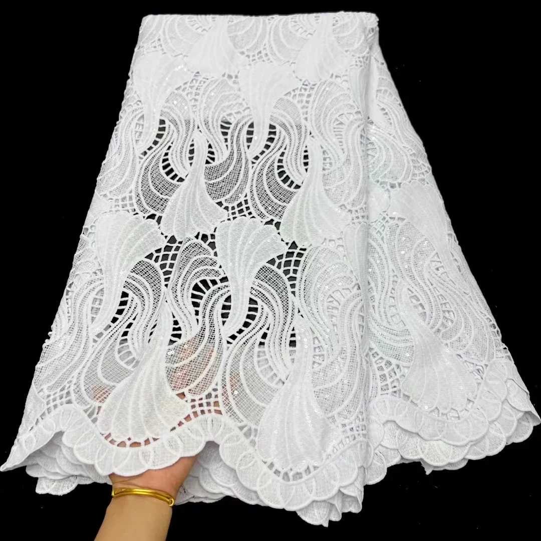 

Sequins Guipure African Lace Fabric 2023 High Quality Cord French Tulle Lace Fabric For Nigerian Wedding Party Dress Sew LR2347