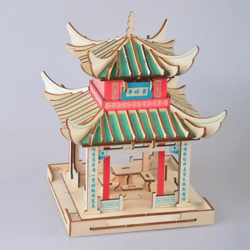 3D Wood Puzzle Aiwan Pavilion Shape Decorative Puzzle Board Durable Creative Educational DIY Children Gift for Living Bedroom