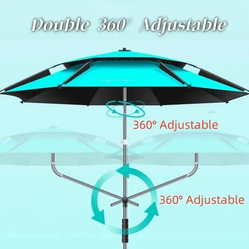 Upgraded Fishing Umbrella New Outdoor Large Parasol 360° Adjustable Fishing ParasolStainless Steel Rod Big Beach Umbrella