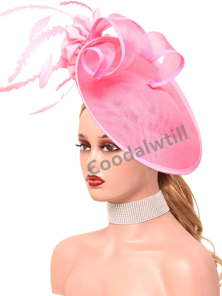 

Ladies Pink Flower Fascinator Hat Fashion Church Drby Headwear Women Elegant Party Dinner Hair Accessories For Wedding Millinery