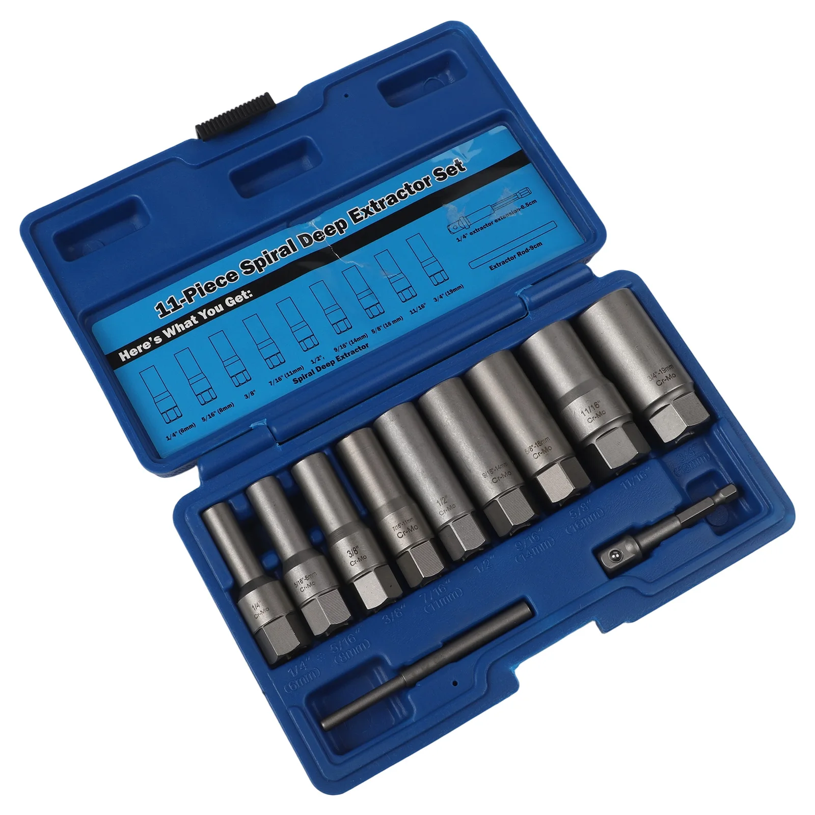 Removal Tool For Bolts Adapter Length 65mm Socket Wrench Set Extractor Sizes 1 4 To 19mm Spiral Cut Teeth Grip