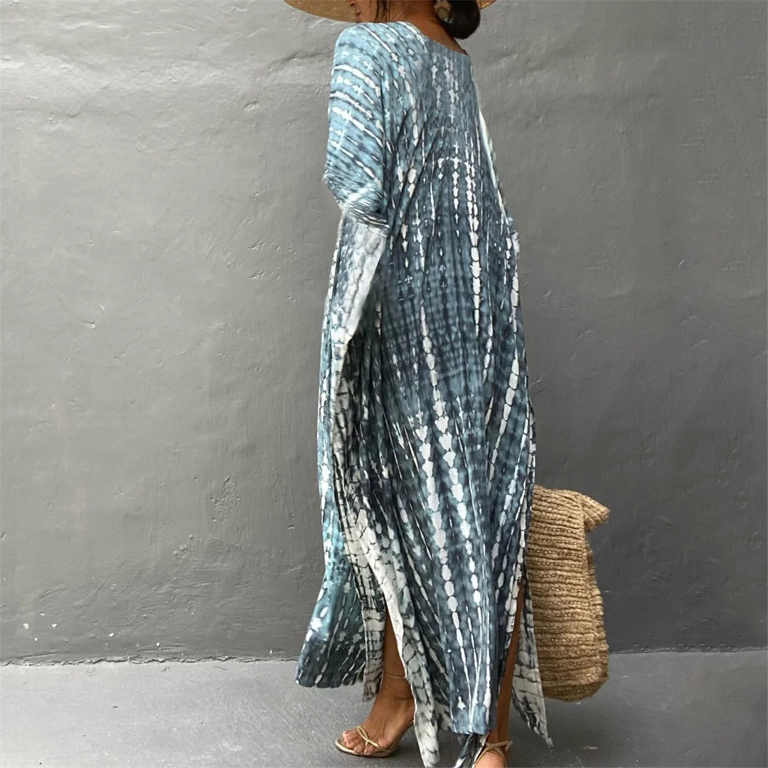 30 Farben, V-Ausschnitt, bedrucktes, farbenfrohes Batik-Tunika-Strandkleid, Strandkleid, Strandmode, Damen, V4477 – Detail 31