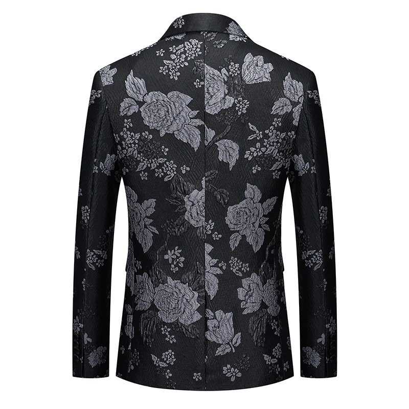 Business Casual Blazer Men's Fashion Embroidery Flower Stage Work Dress Dance jacquard Casual Suit Single West Coat  Men
