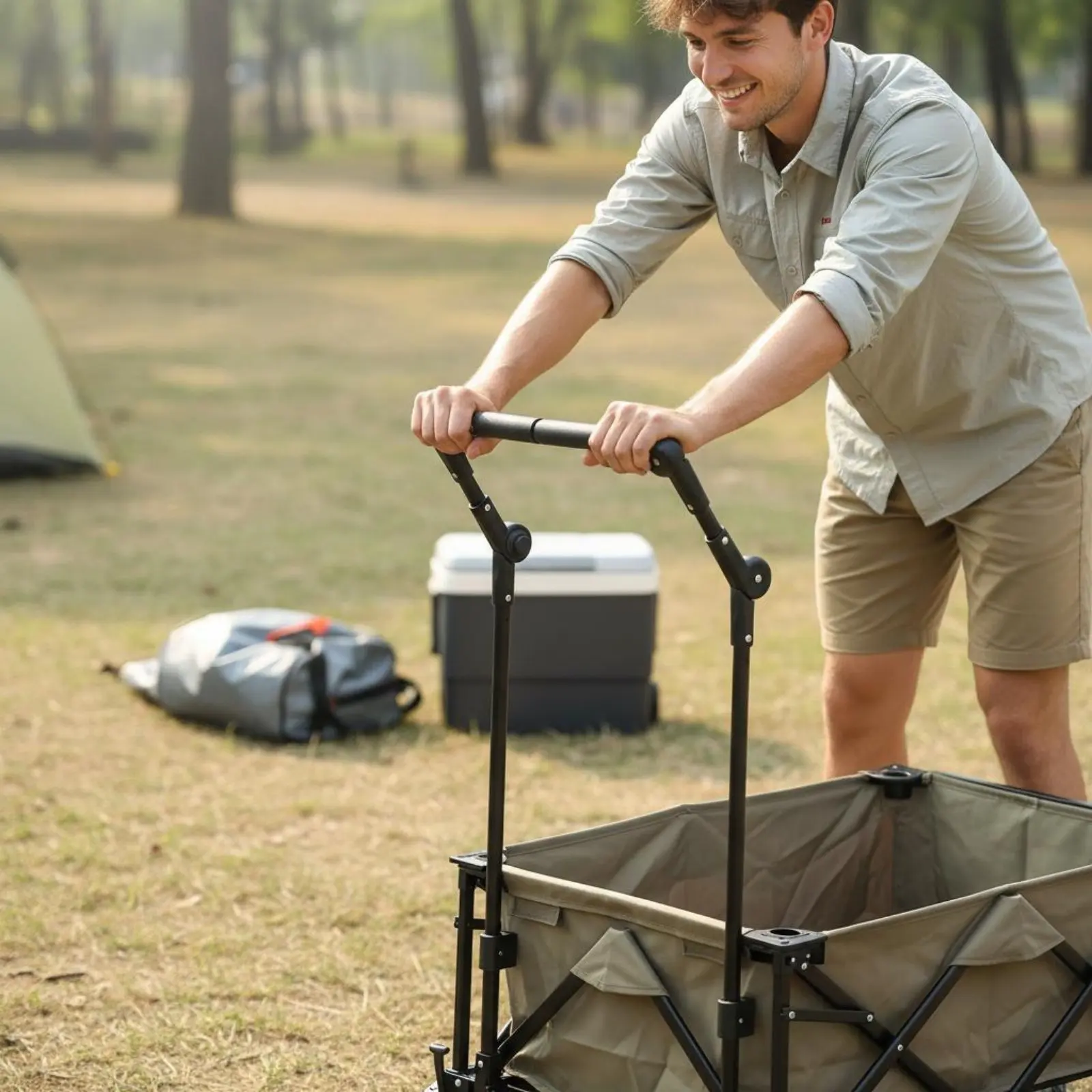 

Camping Cart Handle Attachment Easy Installation Folding Wagon Push Handle for Outdoor