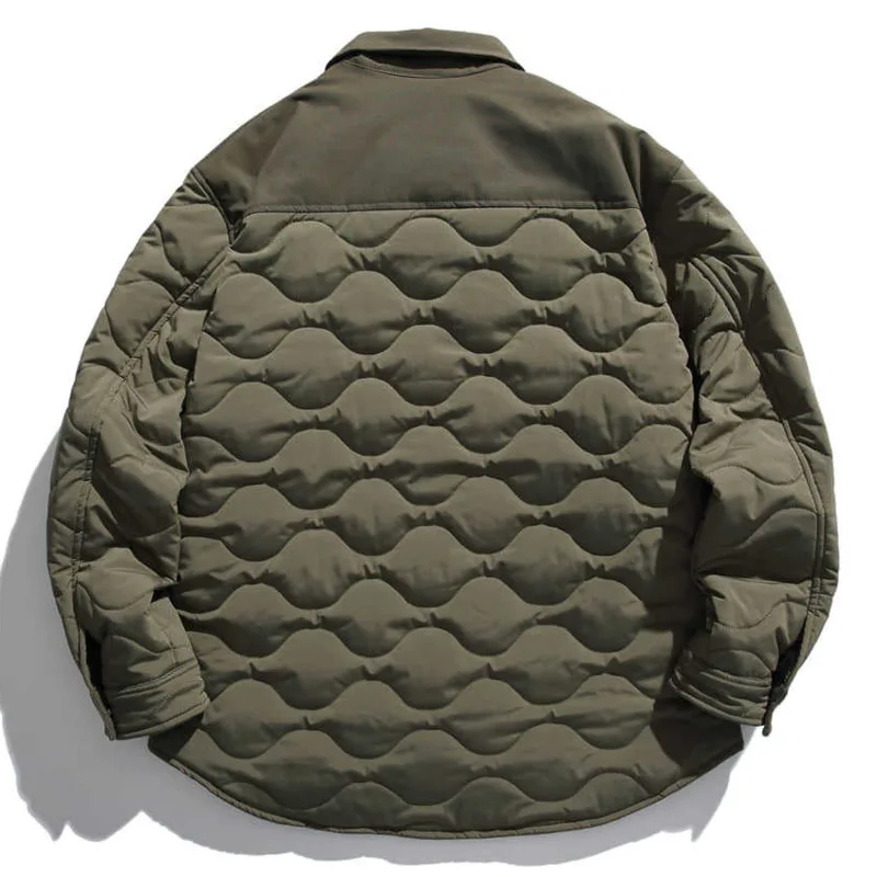 سترات مبطنة منقوشة على شكل قرع للرجال مع جيوب متعددة Harajuku Retro High Street مريحة وفضفاضة ومتعددة الاستخدامات معاطف قطنية دافئة