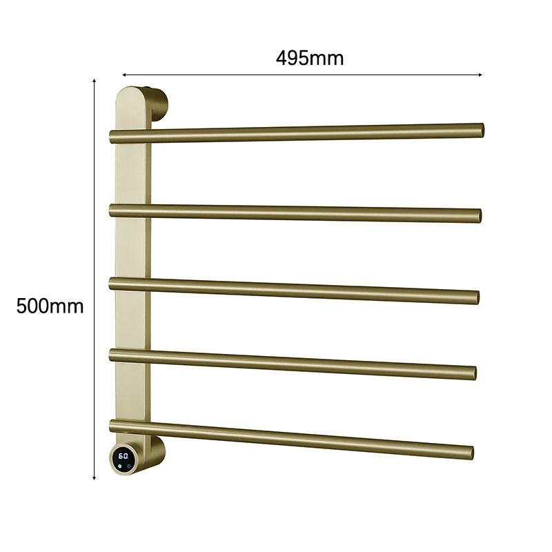 Black/Brushed Gold Electric Towel Rail Bathroom Stainless Steels Heated Towel Rack Smart Temperature Time Control Towel Warmer