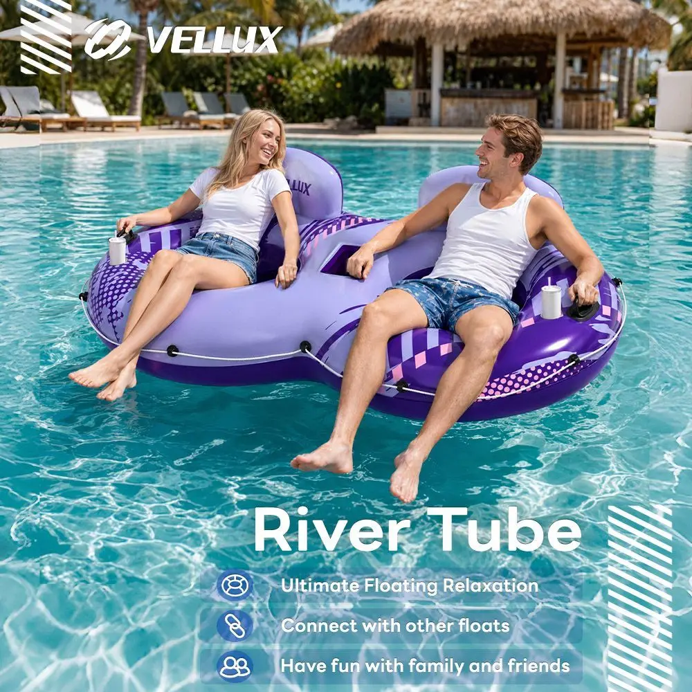 

Double person water amusement circle, adult floating raft, thickened net bottom, enlarged floating bed for swimming pool / beach