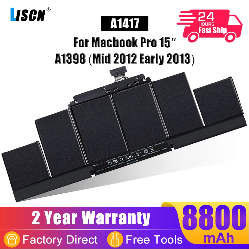 LISCN 99Wh A1417 Laptop Battery for Apple Macbook Pro 15 inch A1398 (Mid 2012 Early 2013) Retina MC975LL/A MC976LL/A MD831LL/A