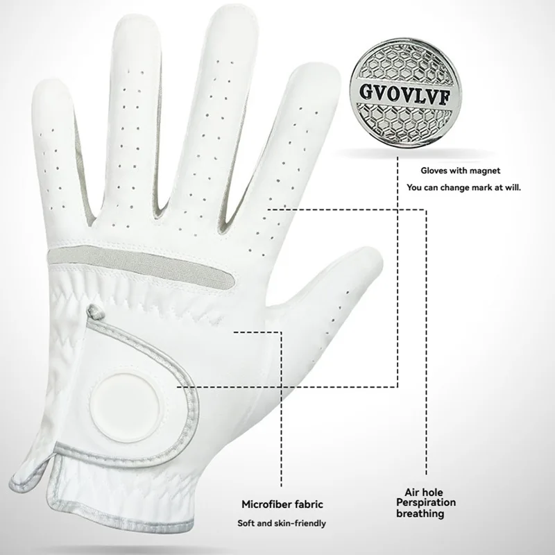 Men\'s Golf Glove Ultra-Fine Fabric With Magnetic Marker Detachable and Washable Cloth Breathable 1PCS