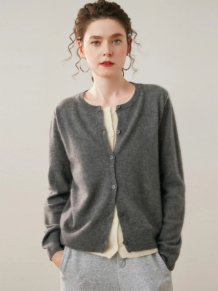 

Autumn Winter Women's Layered Cardigan Soft Warm 100% Cashmere Sweater Grace Slim Fit O-Neck Knitwear Female clothing Tops 2025