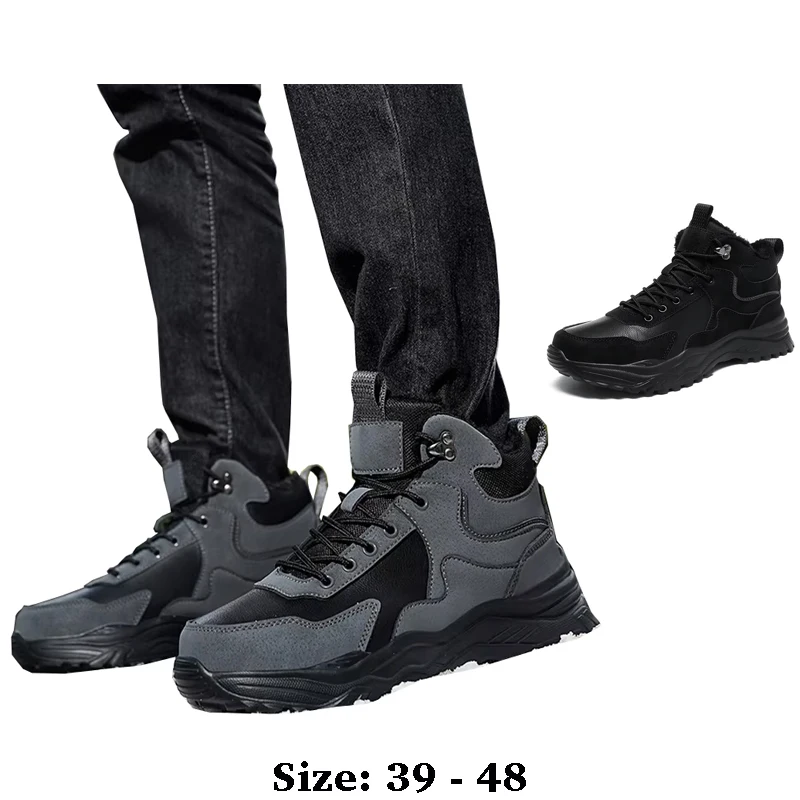 

Высококачественные кожаные зимние ботинки длиной до щиколотки для мужчин размер 47 48 новинка 2024 года зимняя уличная походная горная обувь черного и серого цветов