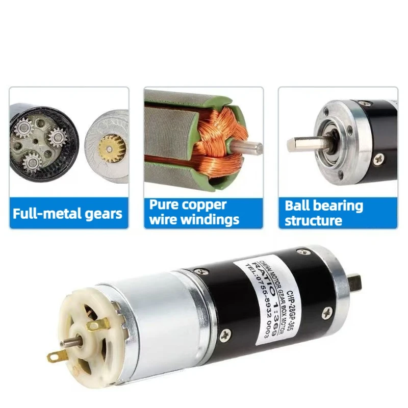 12V/24V direct-flow planetary reduction motor CHP-28GP-365S with flat shaft output capable of forward and reverse rotation