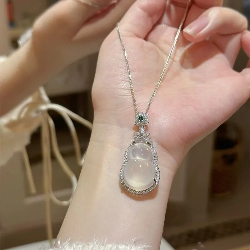 New Chinese-style High-ice Gourd Fulu Agate Pendant Girlfriends Clavicle Chain