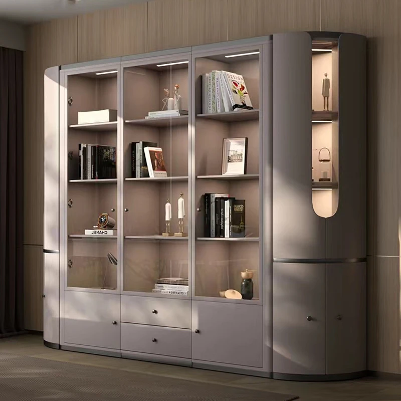 Luxury whole wall bookcase against wall modern study integrated office bookcase