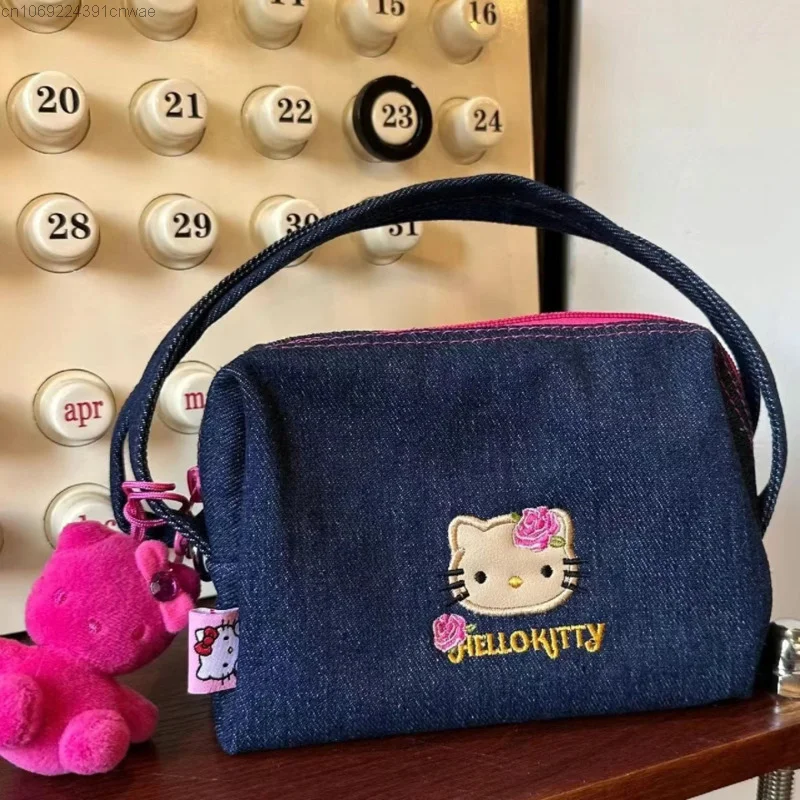 Sanrio Hello Kitty Embroidered Denim Handabg Y2k Girls Trend Harajuku Cute Crossbody Bag Large Capacity Purse Wallet Bags Female