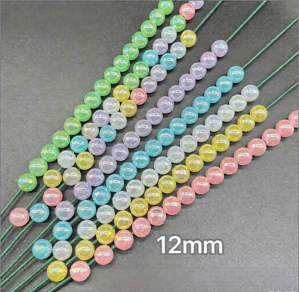6-12mm Jelly Aurora Iridescent Round ABS Beads, Through Hole Colorful Loose Beads for DIY Handmade Bracelet Necklace Jewelry