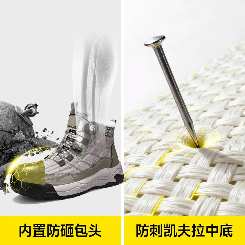 Men's Fleece Lined Safety Work Shoes Steel Toe Anti‑Smash Anti‑Puncture Smart Rotating Buckle Wear‑Resistant Slip‑On Protective