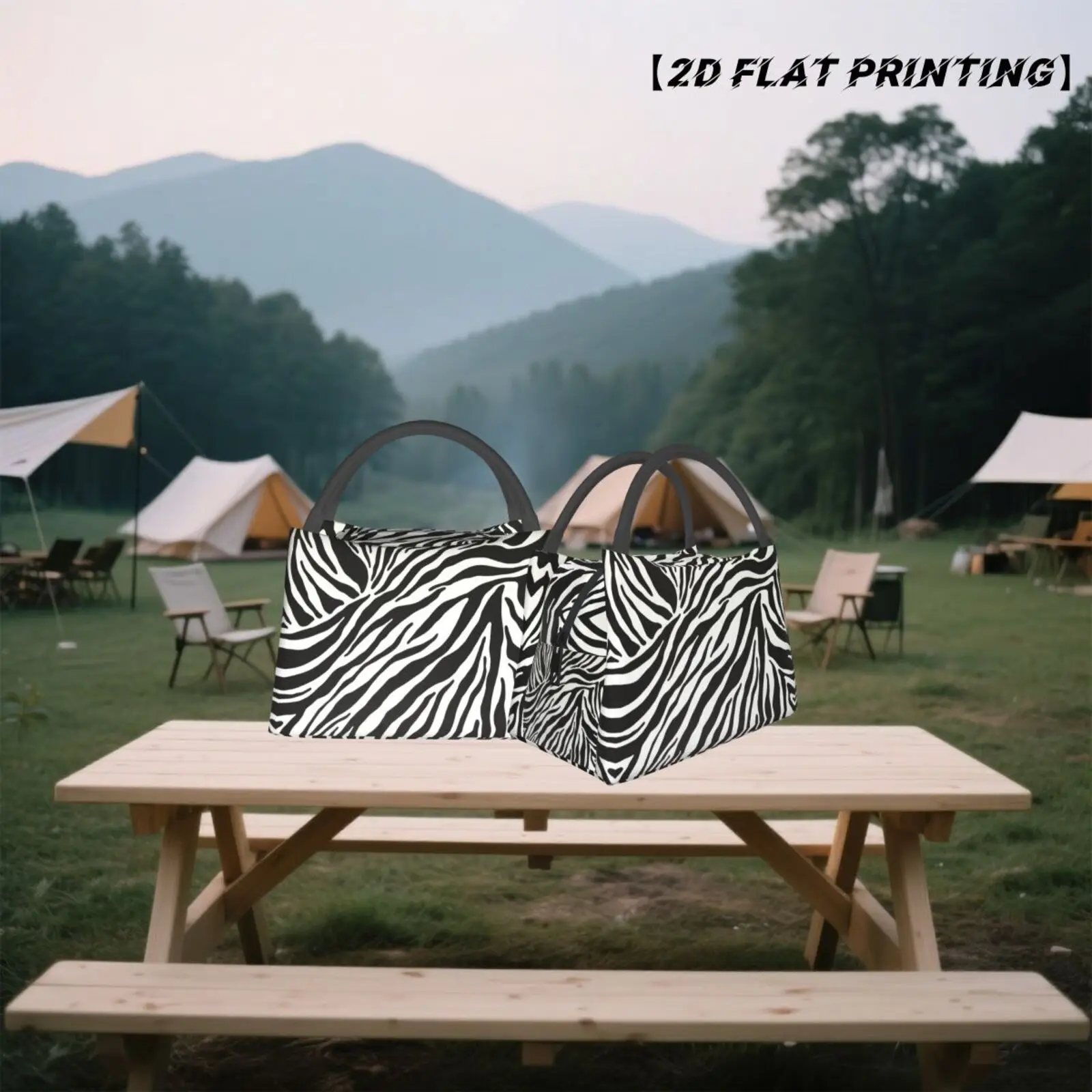 Zebra Print Reusable Cooler Bag Portable Non-Food Contact Ideal for Lunch Picnics Shopping Outdoor Activities Durable Polyester