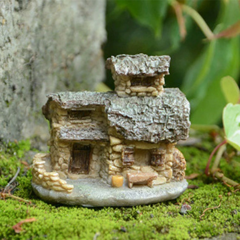 Miniature Thatched Cottage House Statue Fairy Garden Landscape Outdoor Lawn Decorative Villa Ornament Flowerpot Accessories