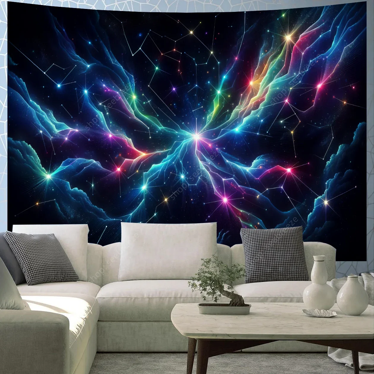 Vibrant Star Constellations UV Reactive Tapestry for Witchcraft Hippie Wall Hanging Bohemian Mandala Art Aesthetic Room Decor