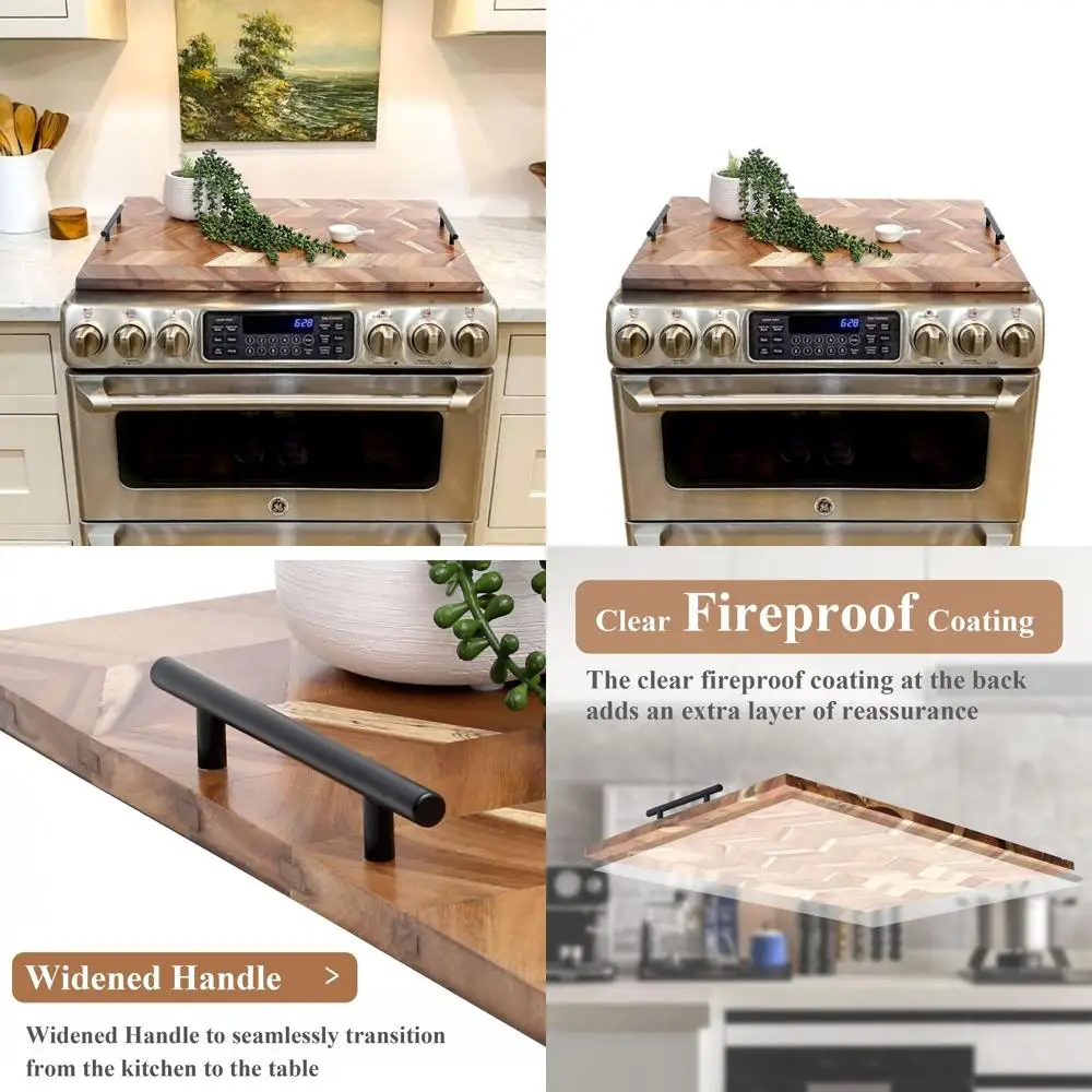 

Acacia Wood Stove Cover with Handles, Gas & Electric Stovetop Protector, Kitchen Counter Space Saver