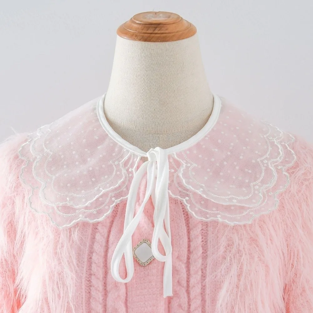 Lace Cape Fake Collar Floral Embroidery Double Layer Lace Shawl Collar Organza Embroidered Adjustable Strap Detachable Collar