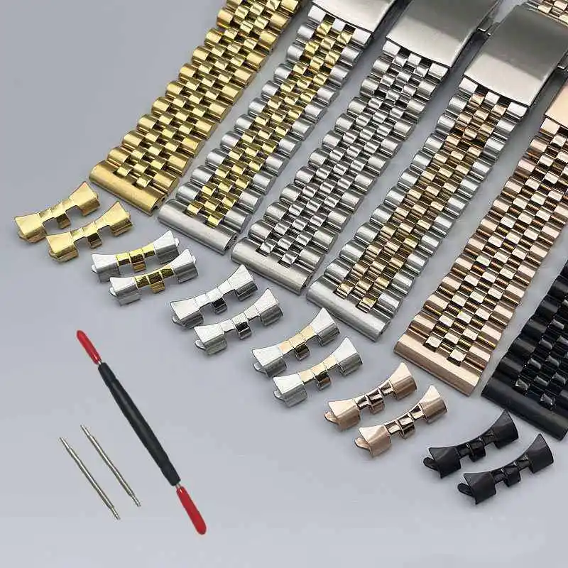 

Universal Straight Curved End Stainless Steel 20mm 22mm 24mm Silver Gold Black Jubilee Watch Strap Bands Bracelet