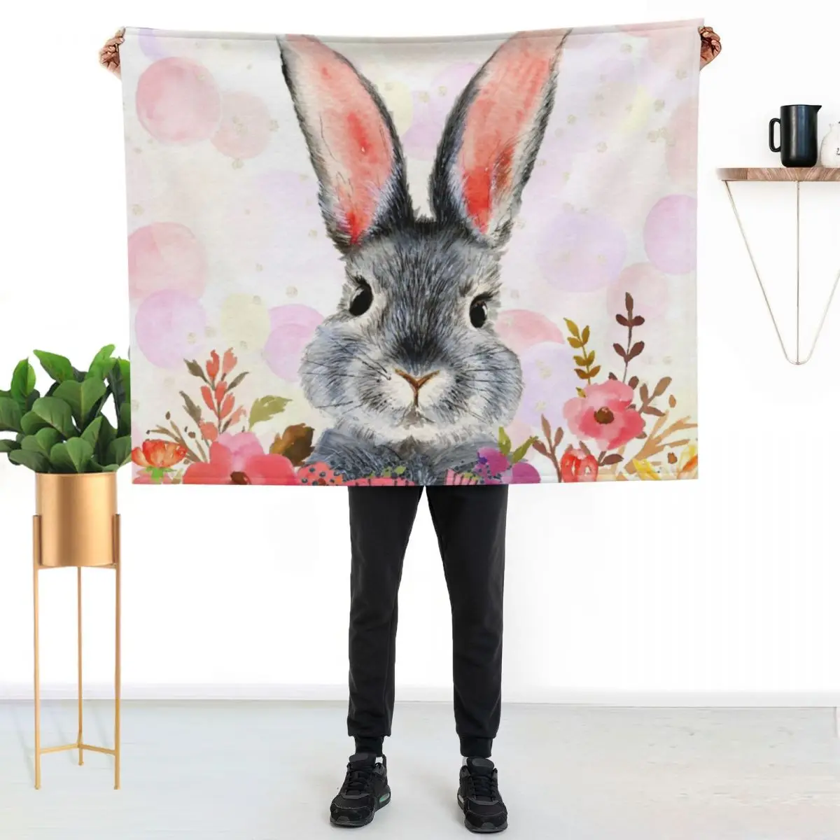 Cute and funny rabbit in flowers Throw Blanket christmas decoration Polar Plaid on the sofa Soft Plaid Summer Soft Big Blankets