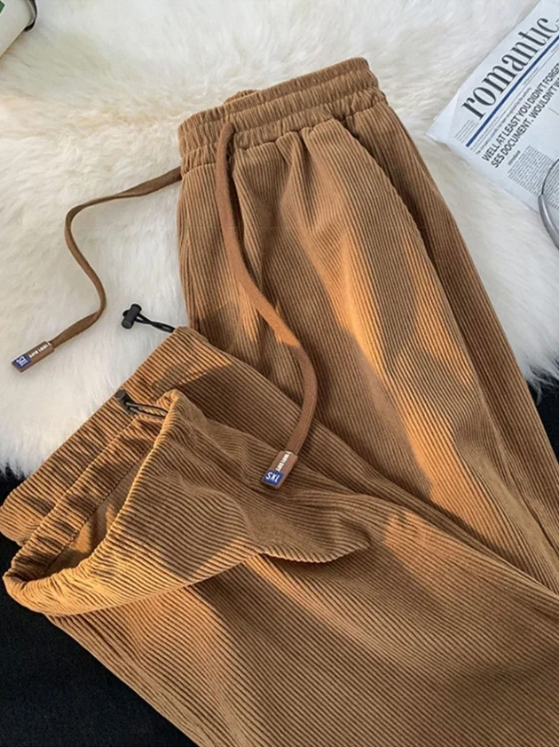 Dames dunne corduroy broek met rechte pijpen lente herfst Koreaanse stijl casual sport losse broek met manchetten