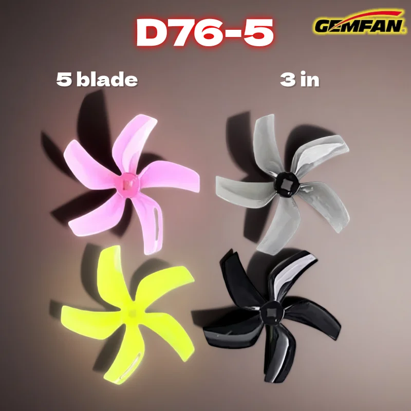 GEMFAN D76-5 3 في 5 مراوح كوادكوبتر FPV خماسية مثالية ومقاومة للانفجار ومثبتات إيجابية وسلبية