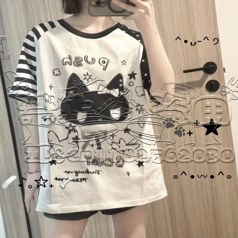 

25/26 New Abi Fashion Kawaii Cat T-shirt Women's Hot Selling Fun Cartoon Cat 3D Printed Short Sleeve