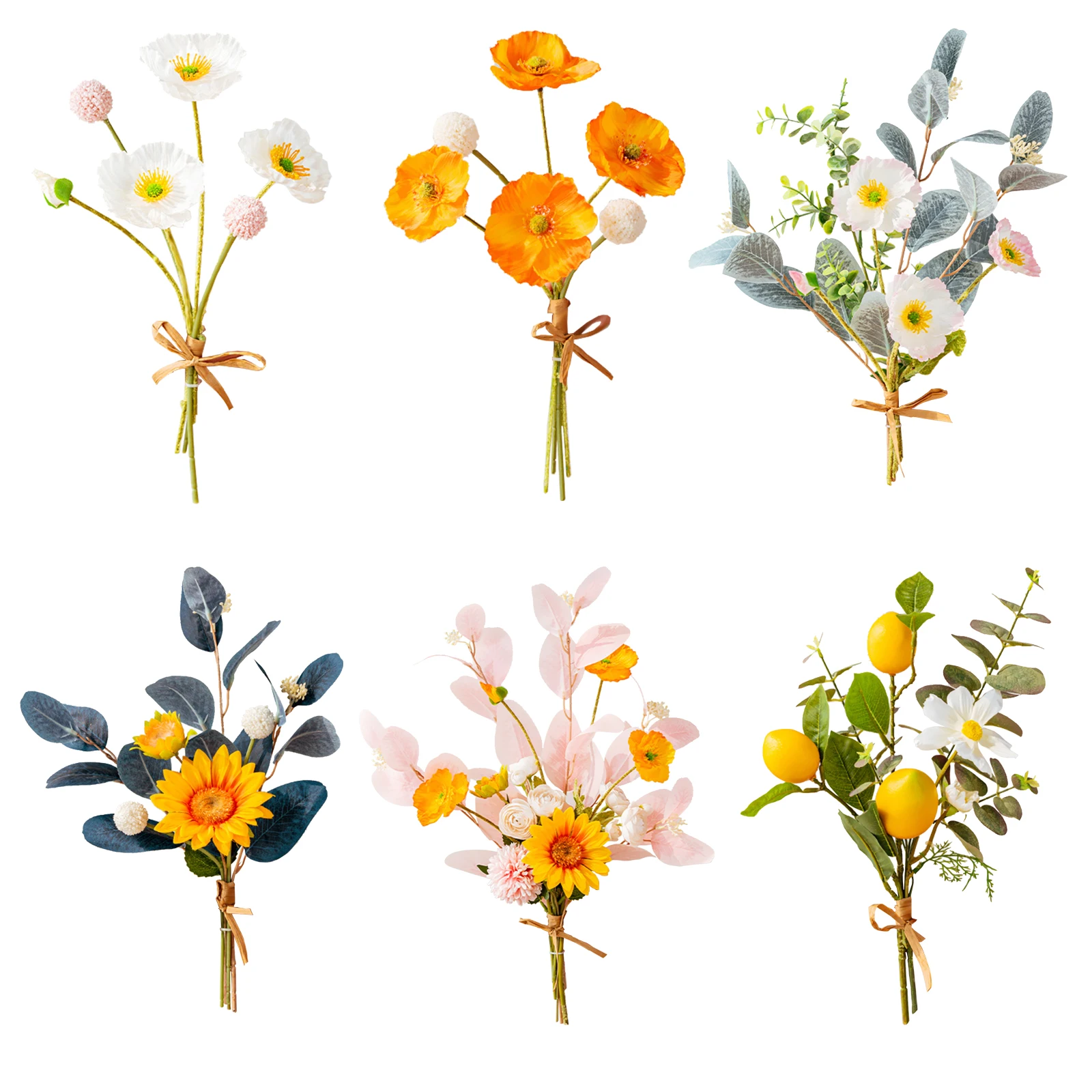 

Beautiful Corn Poppy and Eucalyptus Leaves, Artificial Flower Bouquet, Simulation Silk Flower, Home Decoration