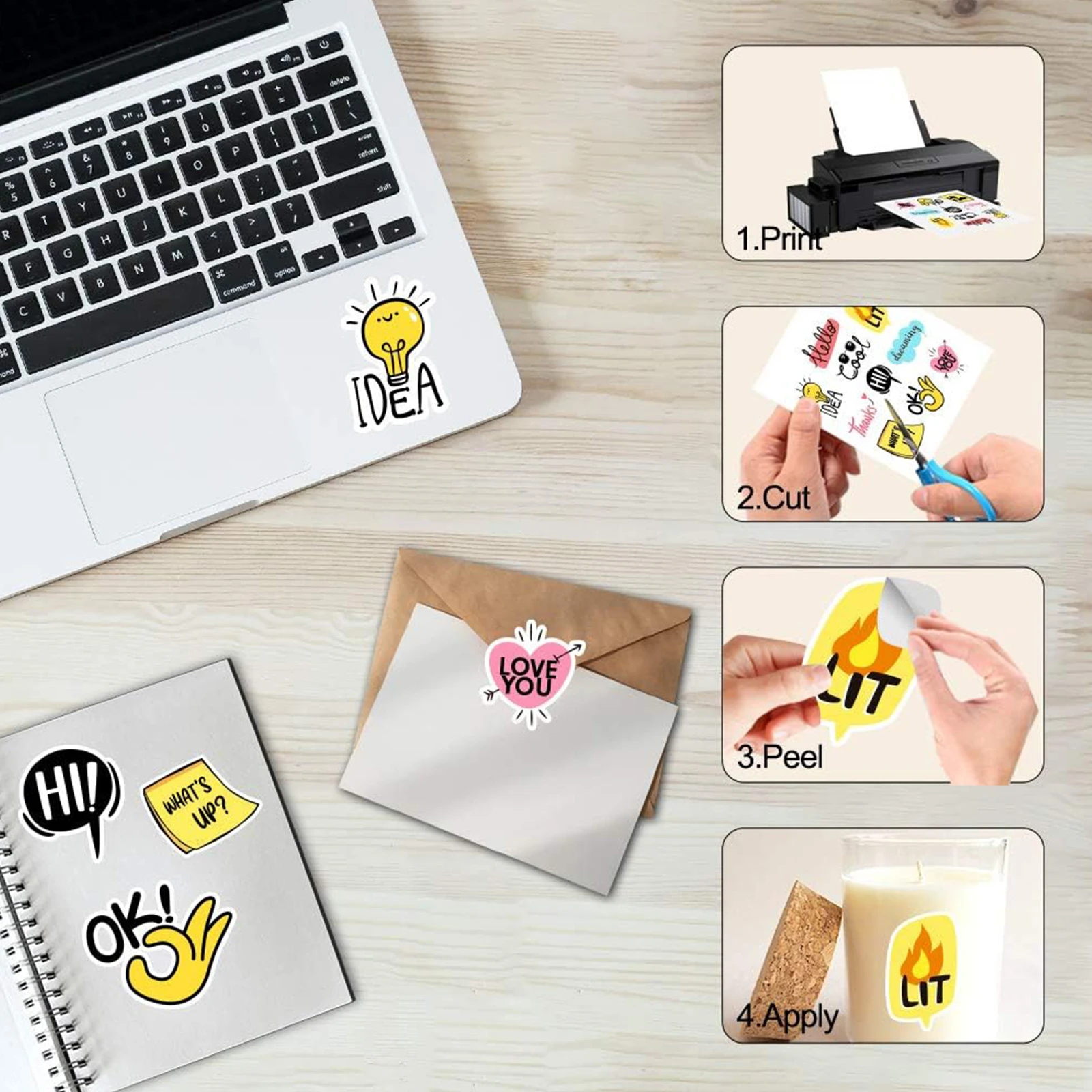 40매 A4(8.3 x 11.7인치) 인쇄 가능 비닐 스티커 용지 (잉크젯 및 레이저 프린터용) 무광택 흰색 방수, 빠르게 건조됨