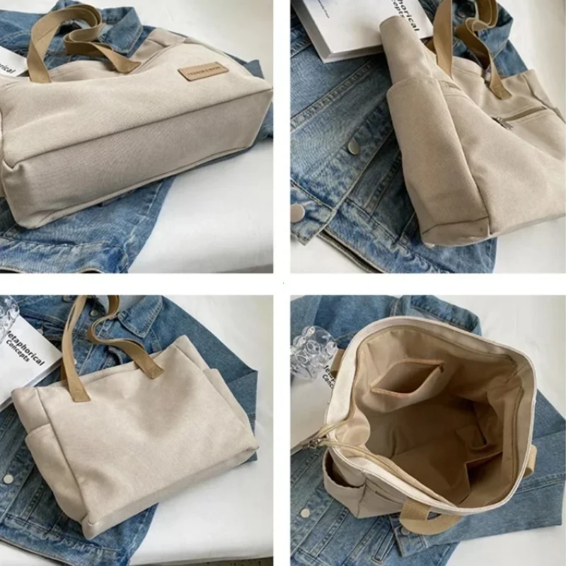 

Сумка Женская 2024 Fashion Retro Versatile Canvas Tote Bag Leisure Student Shoulder Bags Portable Handbag with Zipper for Women