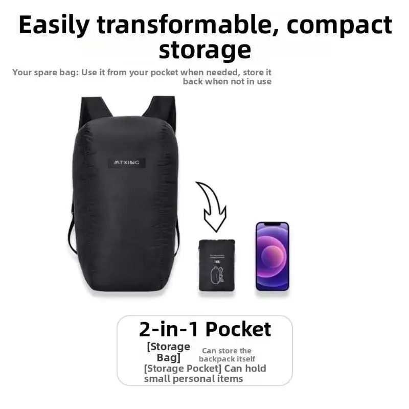 Hochwertiger, leichter, faltbarer 10L-Rucksack für Herren und Damen, ideal für Outdoor-Aktivitäten – Detail 7
