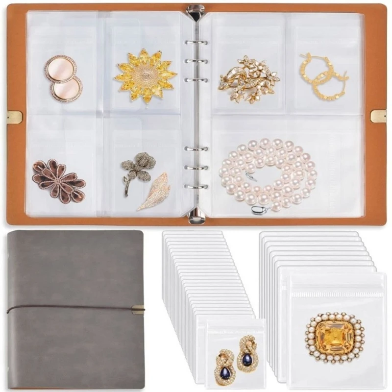 Organizador joyas viaje con libro almacenamiento páginas transparentes para anillos y pendientes