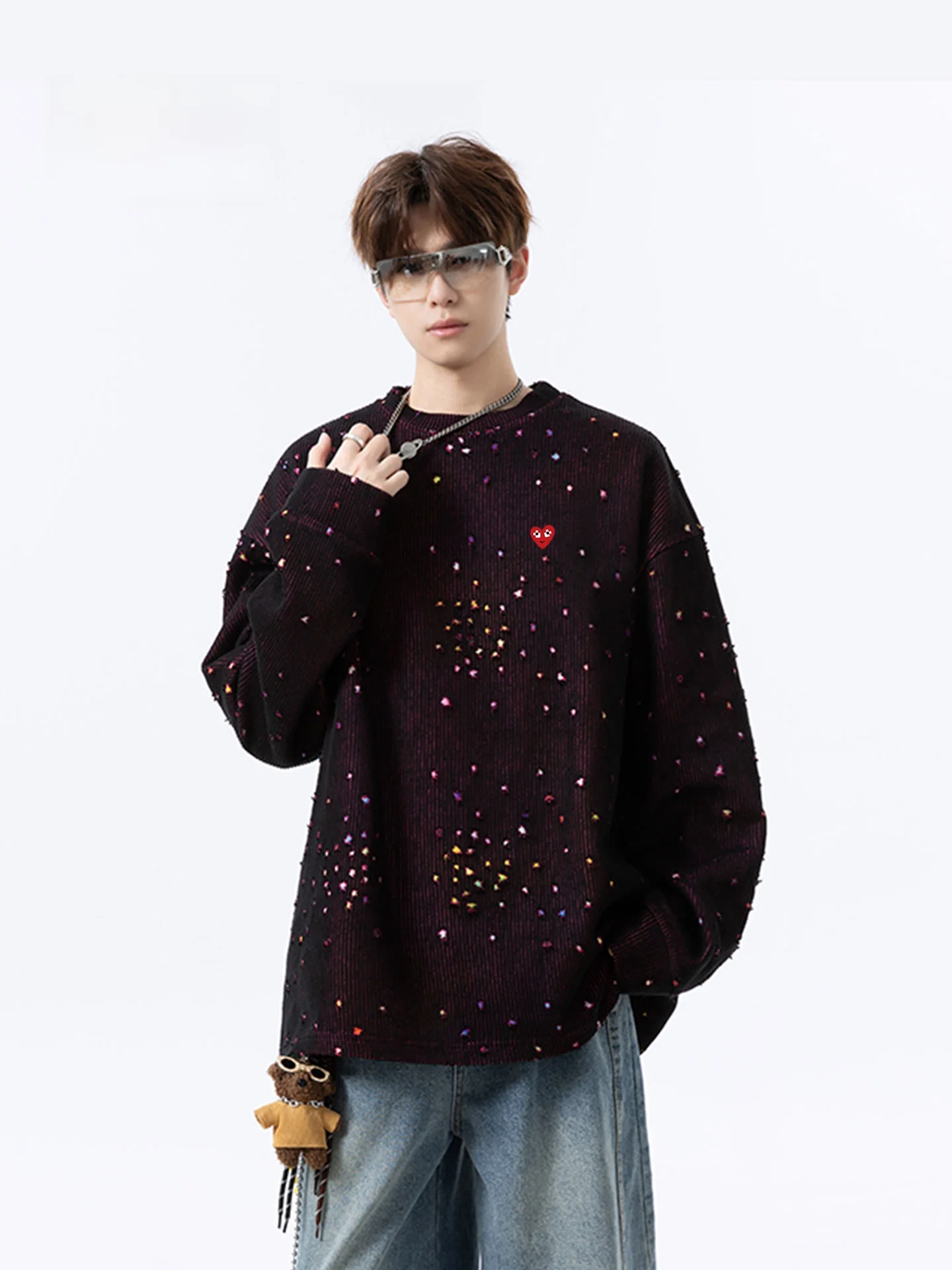 

Play Hei Sweatirt Casual Loose Fit round Ne ex Autumn New Sle Trendy Brand Couple Matching Long Sve Cotton Pol...