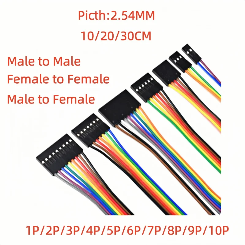 10PCS Dupont Line Jumper Wires 2.54mm Double Head Connector Cable Assorted Sizes 1P-10P 10/20/30CM for Electronics