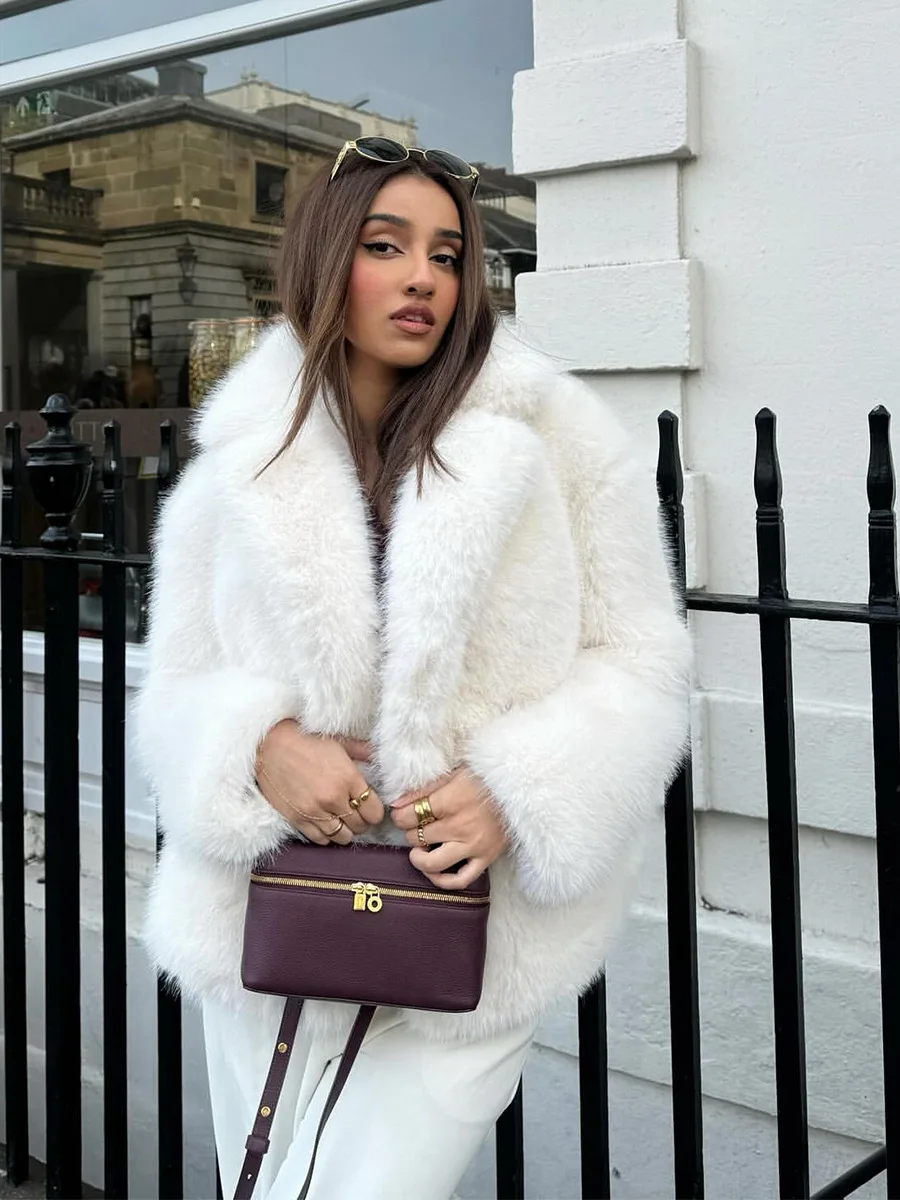 HDHOHR 2026 Winter Elegant Luxury Chic Thick Warm Soft Faux Fox Fur Coat Women Long Sleeves High Quality Fluffy Jacket Ladies