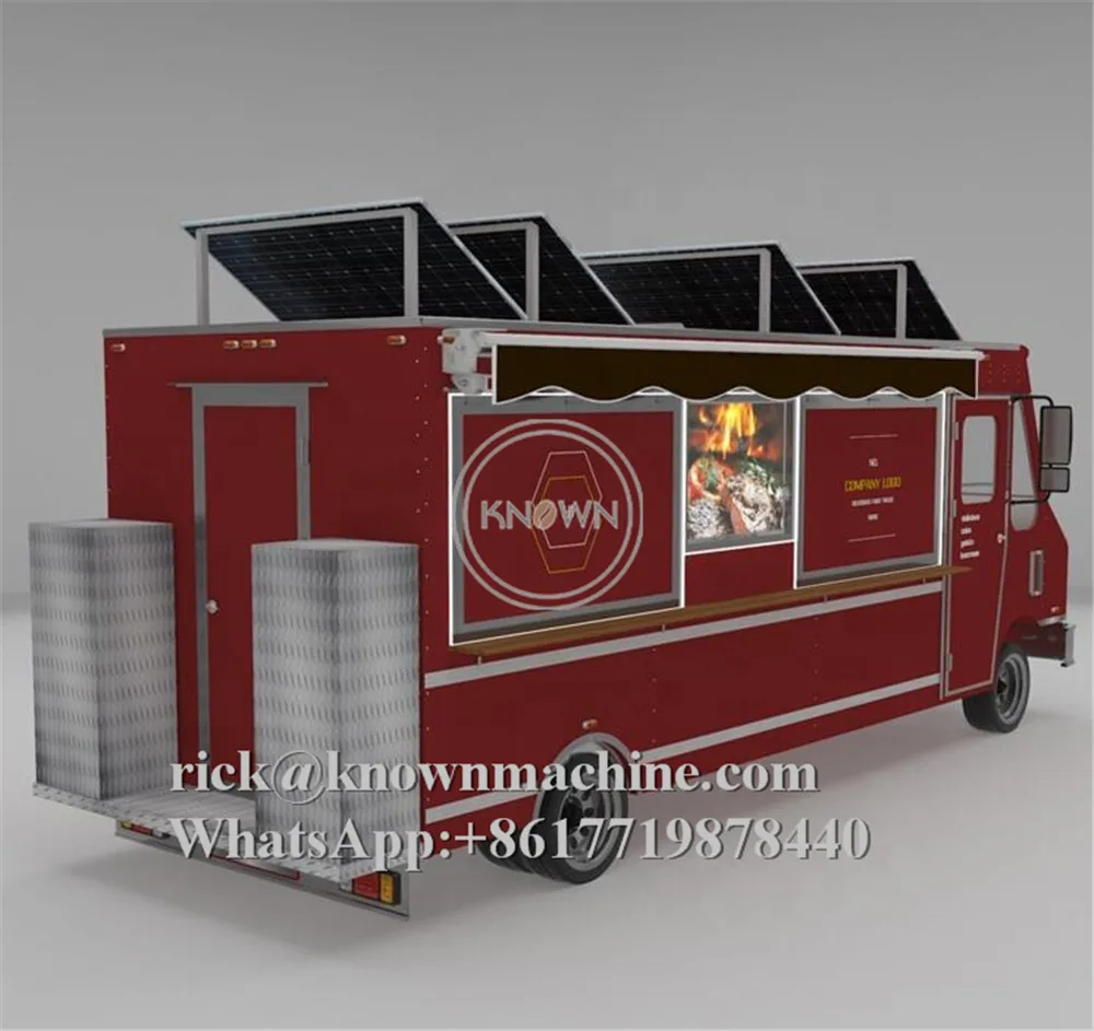 Solar Panel Ice Cream Food Truck Fast Hot Dog Vending Cart Burger Fast Food Car Kiosks Van Trailers with Big Power