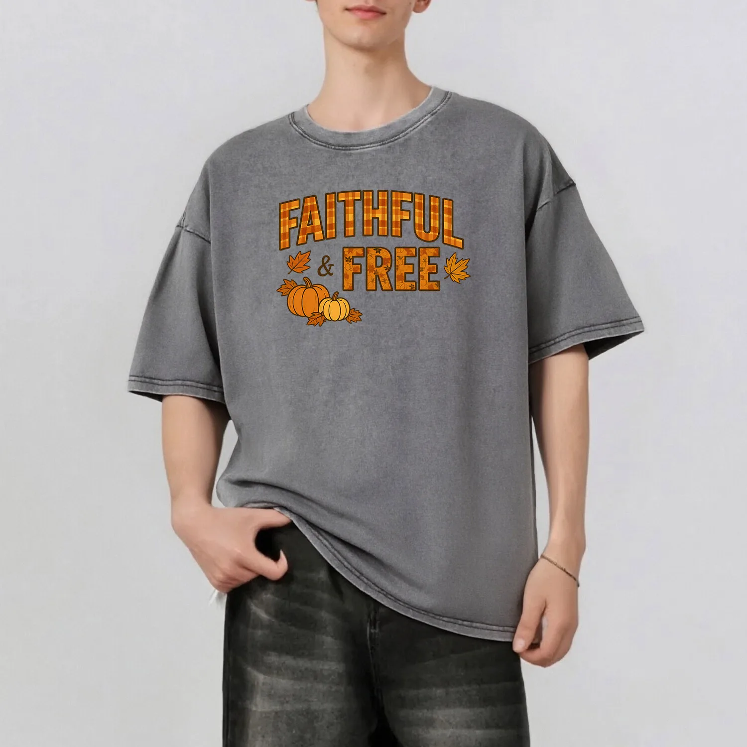 

Jesus Fall Graphic Printing Men's Summer Retro Style Washed Water T-Shirt Casual Short Sleeved Basic Men's Top 230G