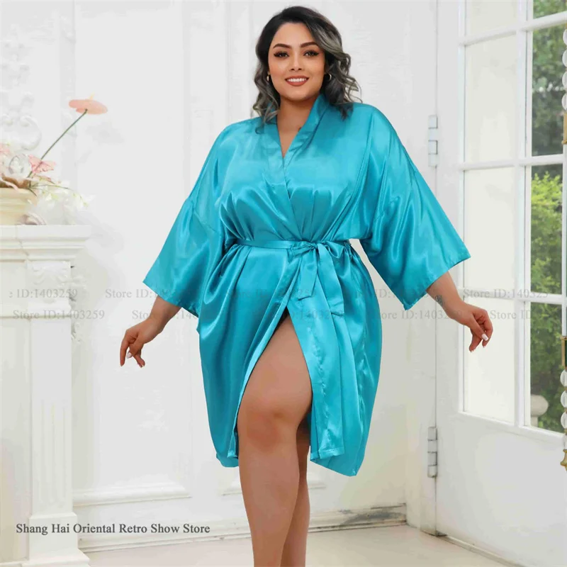 Plus Size Abito da donna Mezza manica Accappatoio Kimono Abito Primavera Estate Nuovi indumenti da notte Abito da casa Casual Pigiama da salotto in seta ghiacciata