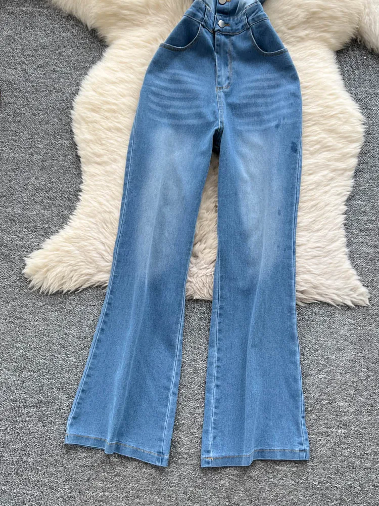 

Summer Faion Chic Hong Kong Sle Metal Bule Slim Fit Svel Strapl Denim Rer Casual High Waist Long Pants Wome...
