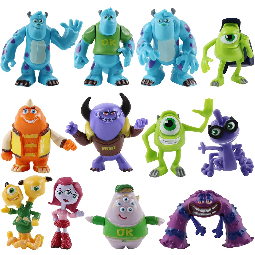 12pcs/set Anime Disney Pixar Movie Monsters University Action Figures Sulley Mike Wazowski PVC Model Set Toys For Children Gifts