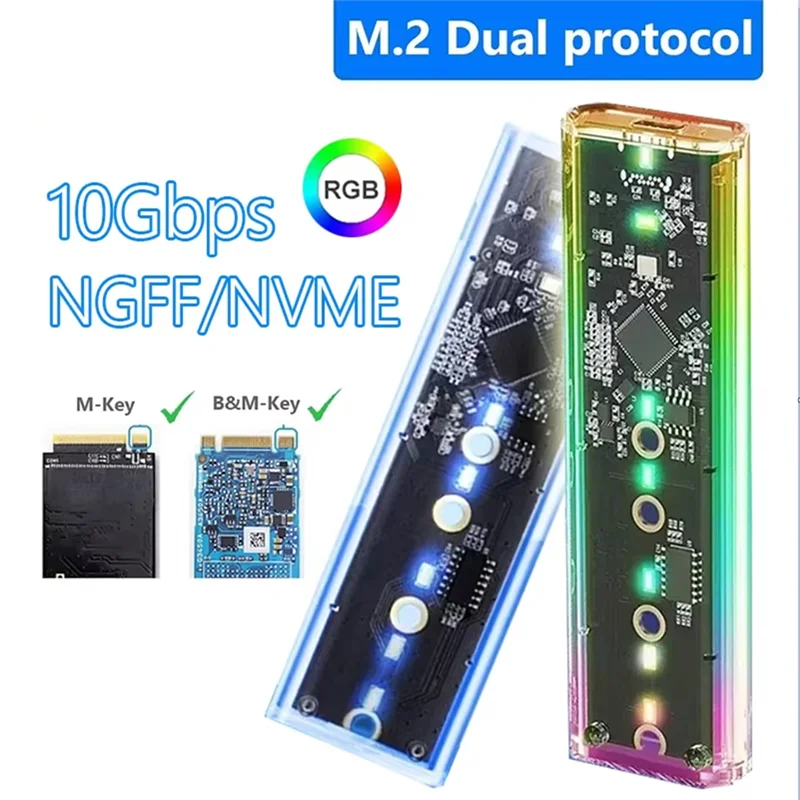 Superior-rgb m2 nvme ssd caso m.2 ngff nvme ssd gabinete 10gbps m.2 para tipo-c gabinete de disco rígido para chave b m chave m & b ssd