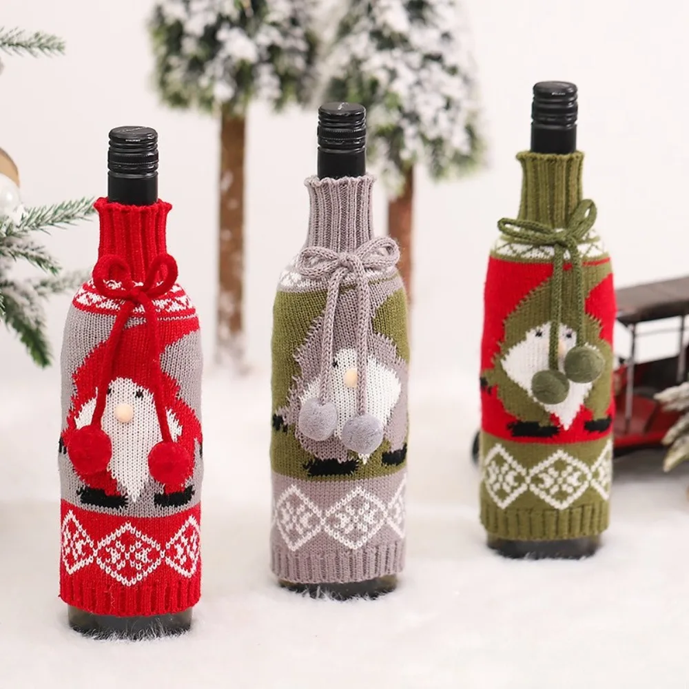 Stylish Christmas Knitted Wine Set Portable Soft Christmas Bottle Set Durable Comfortable Wine Bottle Bag Restaurant